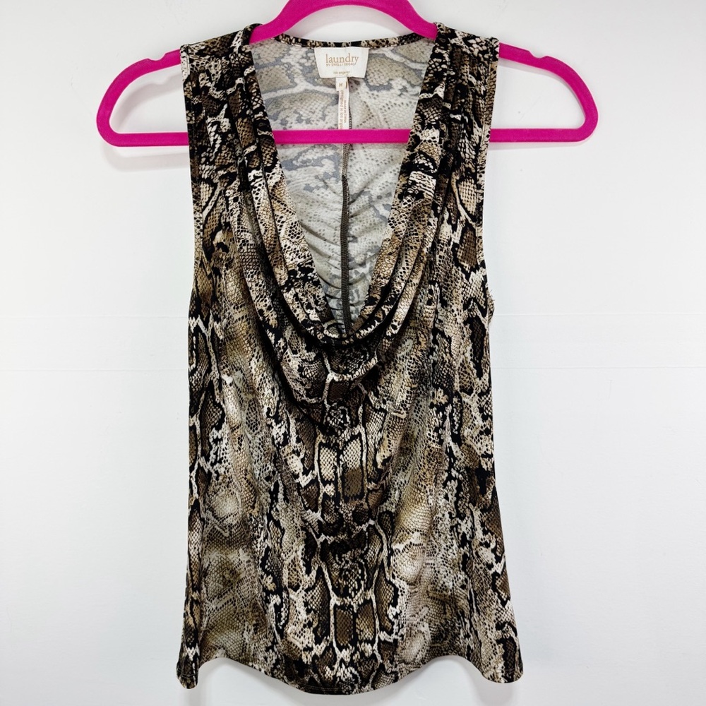 Laundry By Shelli Segal Reptile Print Sleeveless Top Drape Neck Size Medium